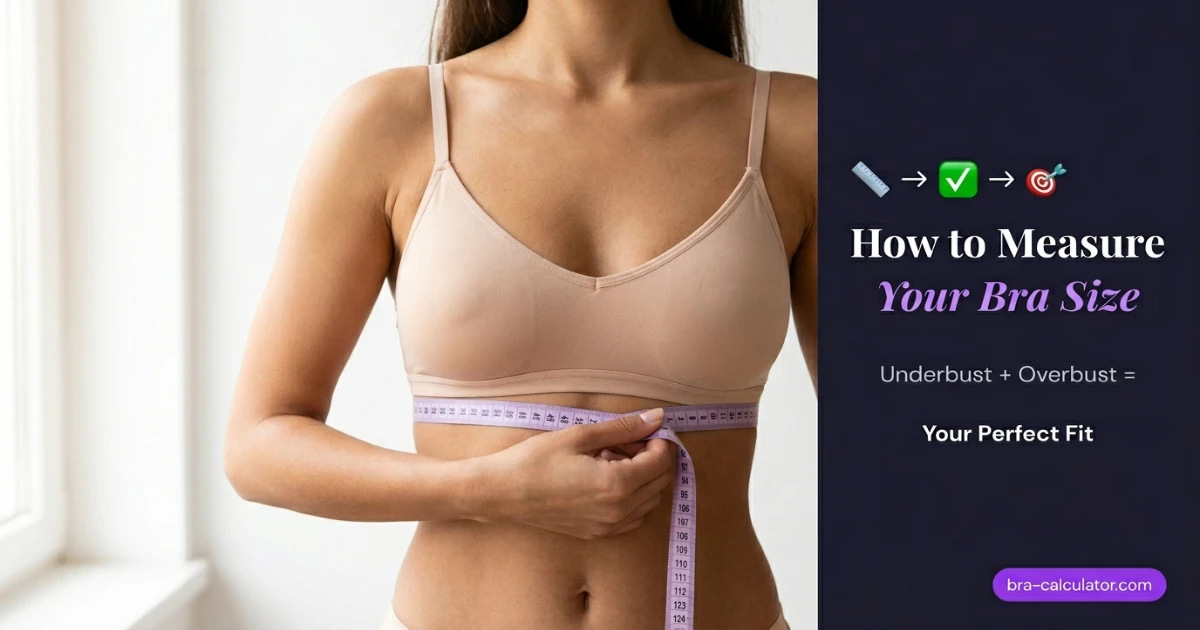 Bra size measurement guide showing underbust and overbust measurement with tape for accurate bra fitting across countries
