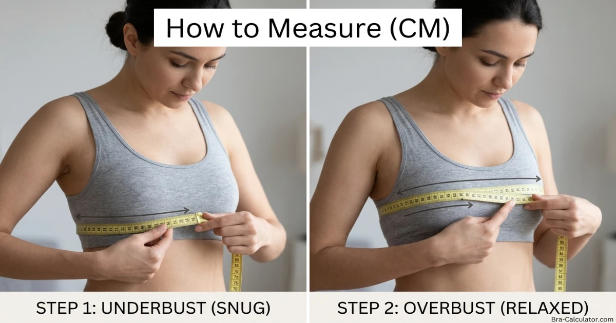 Japan bra size measurement guide showing underbust and overbust measurement with tape in centimetres for accurate Japanese bra fitting