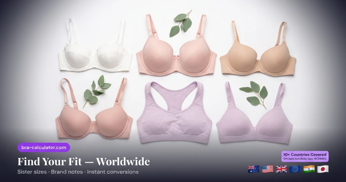 International bra size conversion chart comparing AU US UK EU FR and JP band sizes side by side for global shopping reference