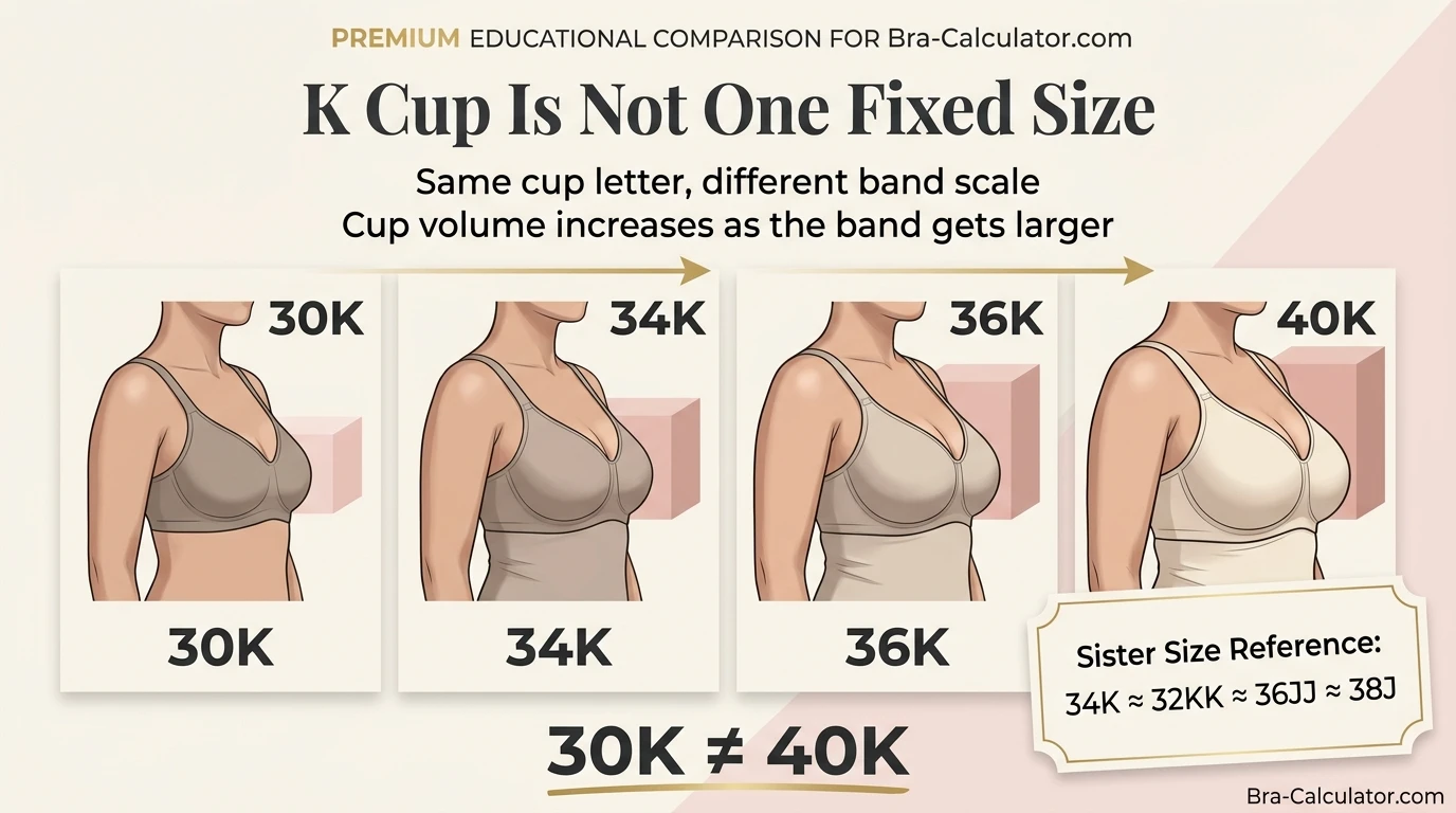 K cup visual comparison on different band sizes showing 30K 34K 36K and 40K cup volume differences