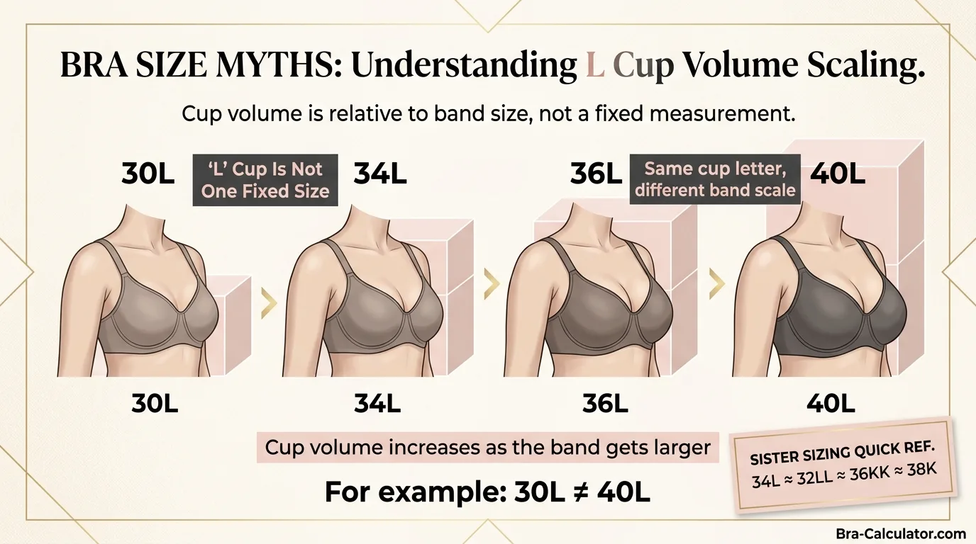 L cup visual comparison on different band sizes showing 30L 34L 36L and 40L cup volume differences