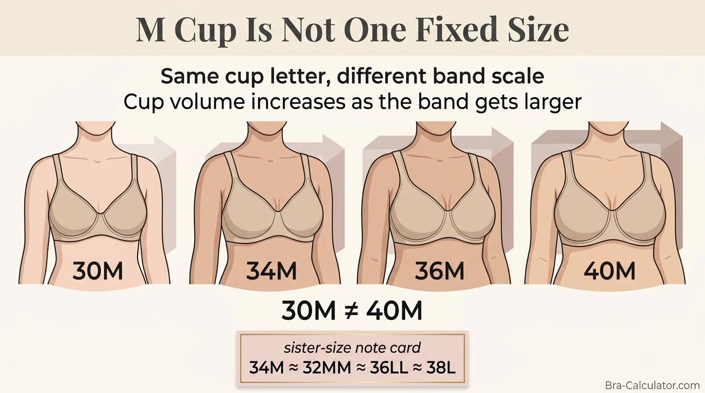 M cup visual comparison on different band sizes showing 30M 34M 36M and 40M cup volume differences