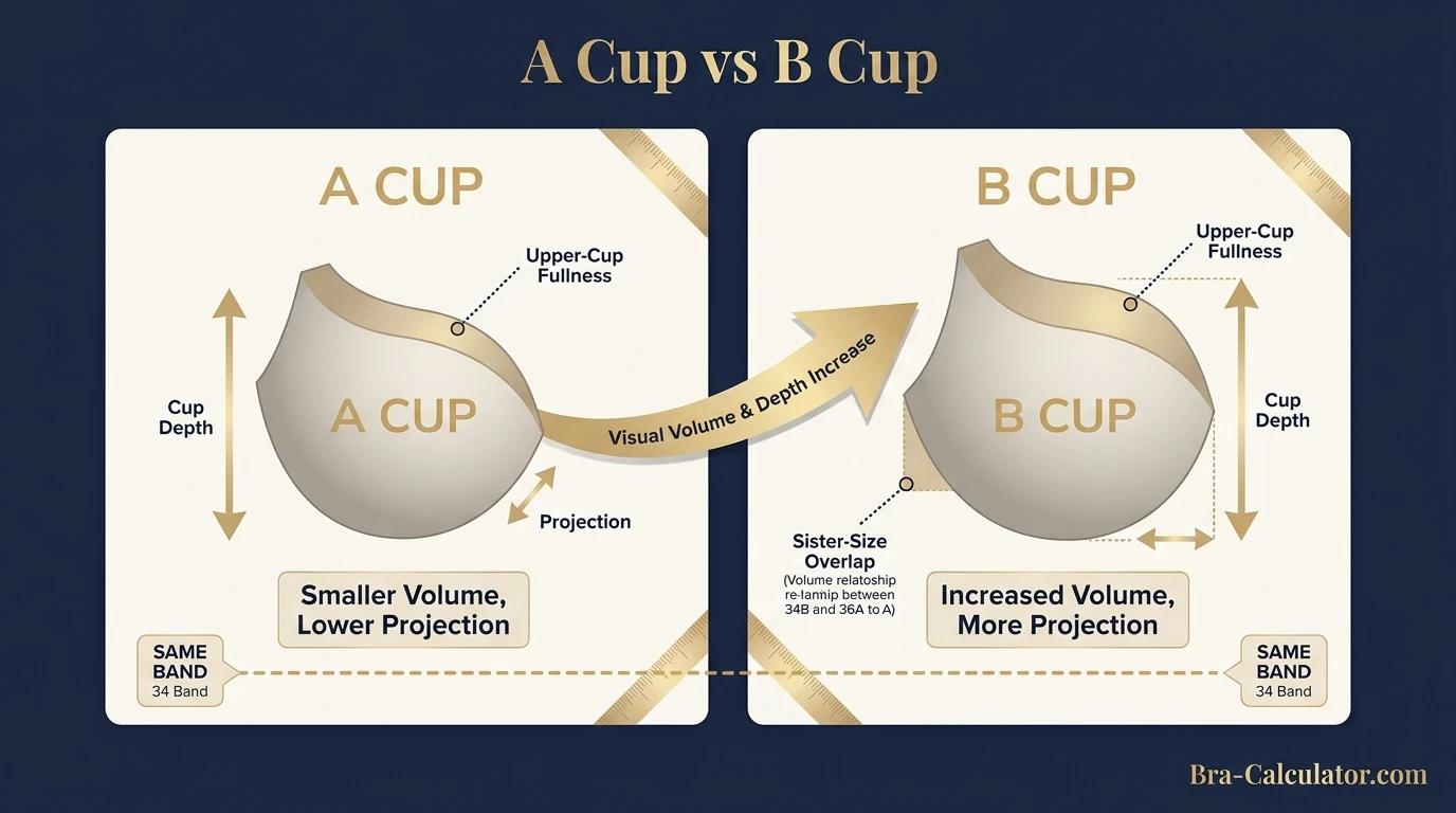 A Cup vs B Cup same-band visual volume comparison infographic