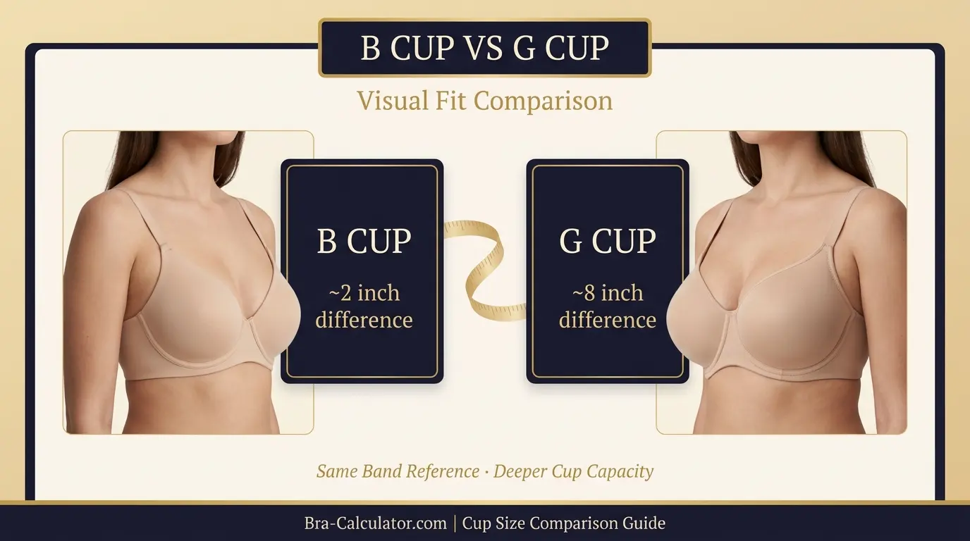 B Cup vs G Cup hero comparison graphic with dark navy and gold branding