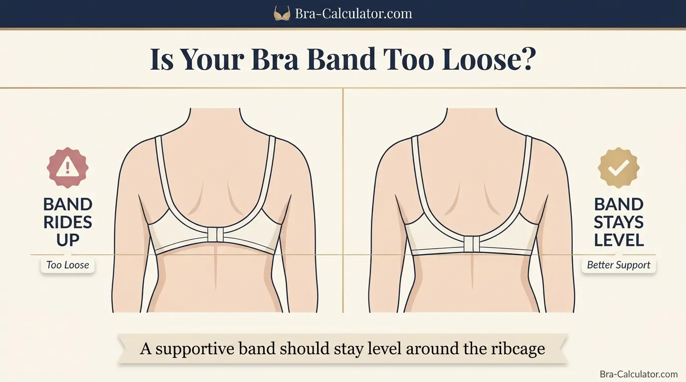 Bra band too loose fit check showing a level supportive band compared with a band riding up at the back