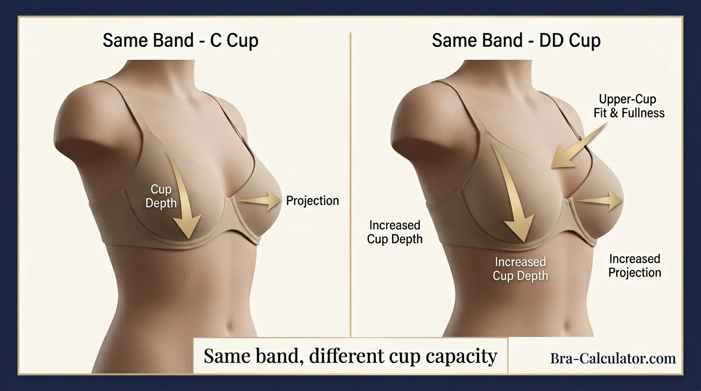 C Cup vs DD Cup same-band visual volume comparison infographic