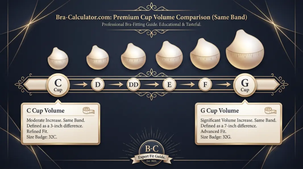 C Cup vs G Cup same-band visual volume comparison infographic