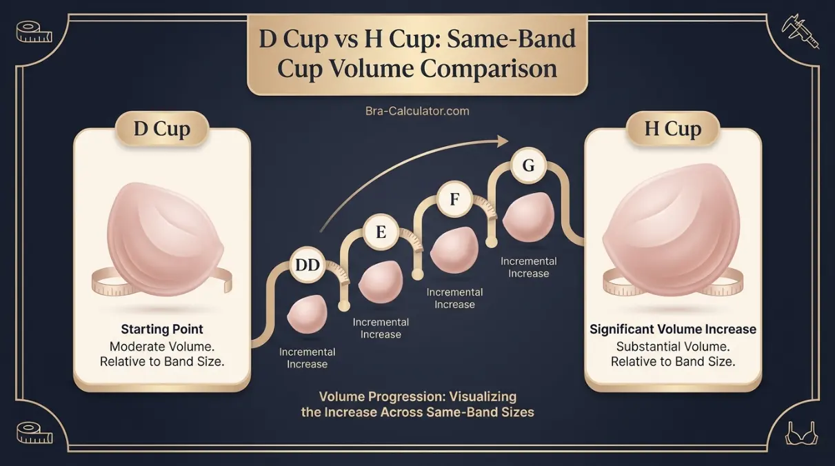 D Cup vs H Cup same-band visual volume comparison infographic
