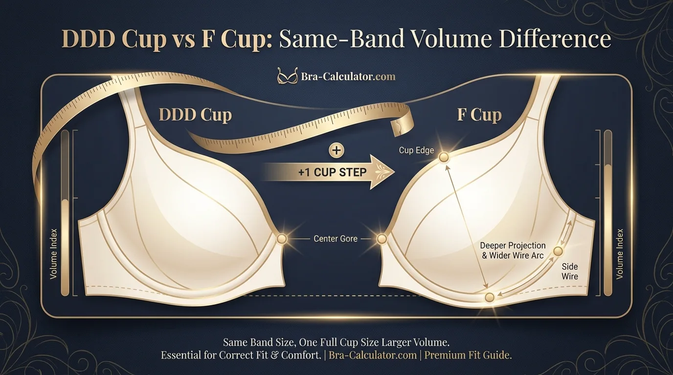 DDD Cup vs F Cup same-band visual volume comparison infographic