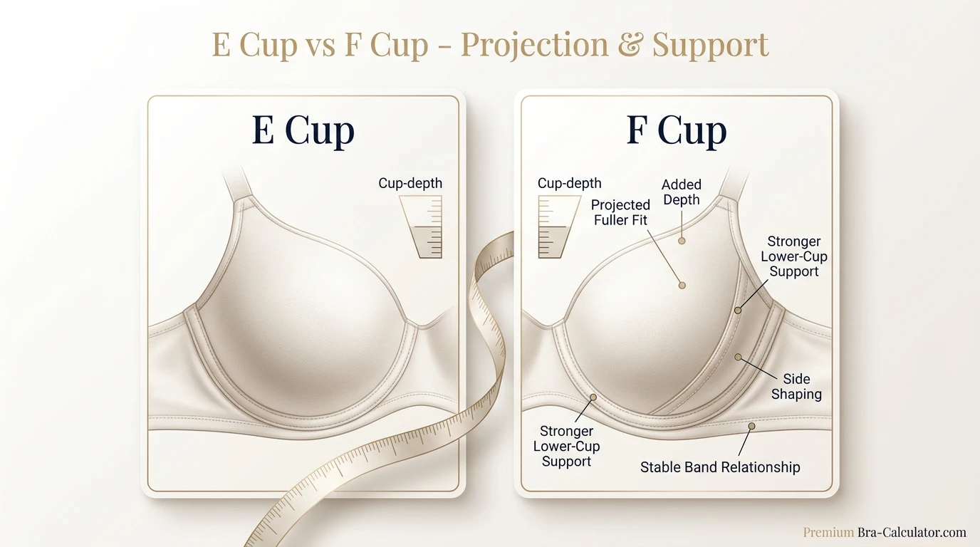 E Cup vs F Cup hero comparison graphic with dark navy and gold branding
