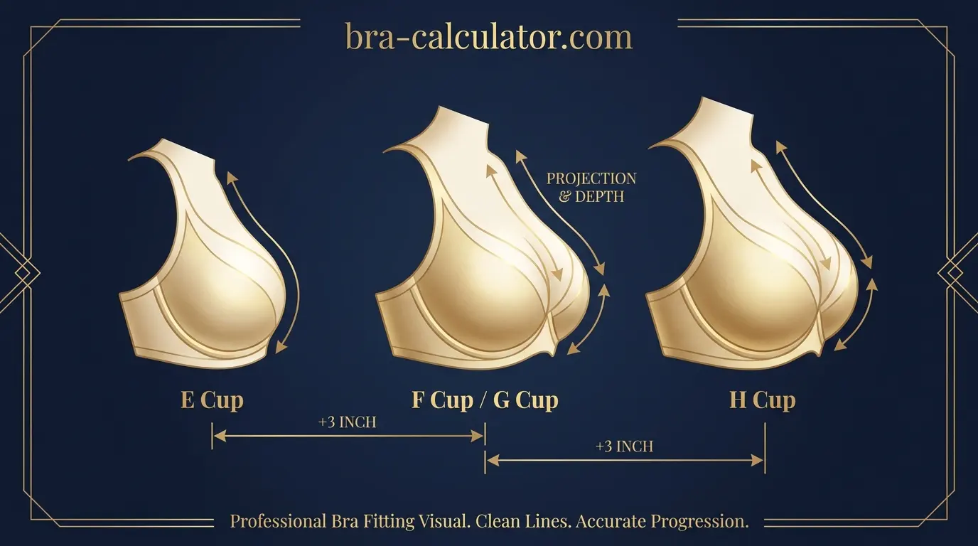 E Cup vs H Cup same-band visual volume comparison infographic