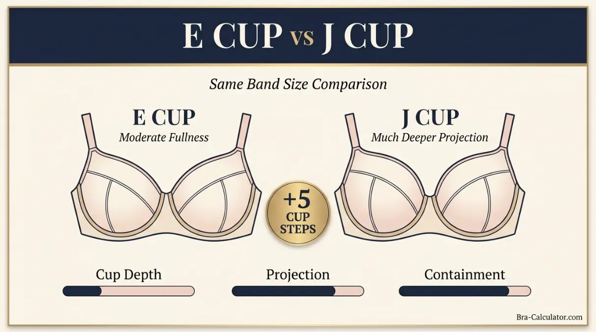 E Cup vs J Cup hero comparison graphic with dark navy and gold branding