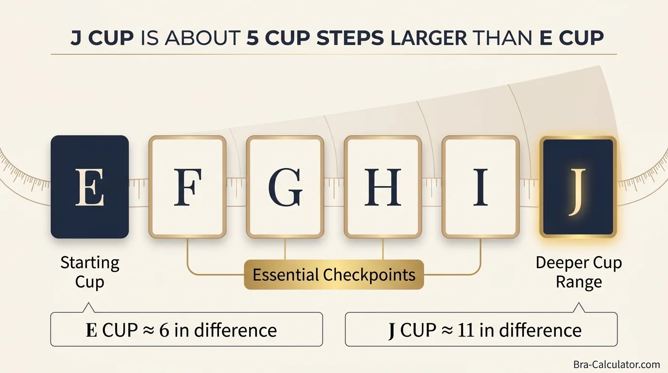 E Cup vs J Cup same-band visual volume comparison infographic