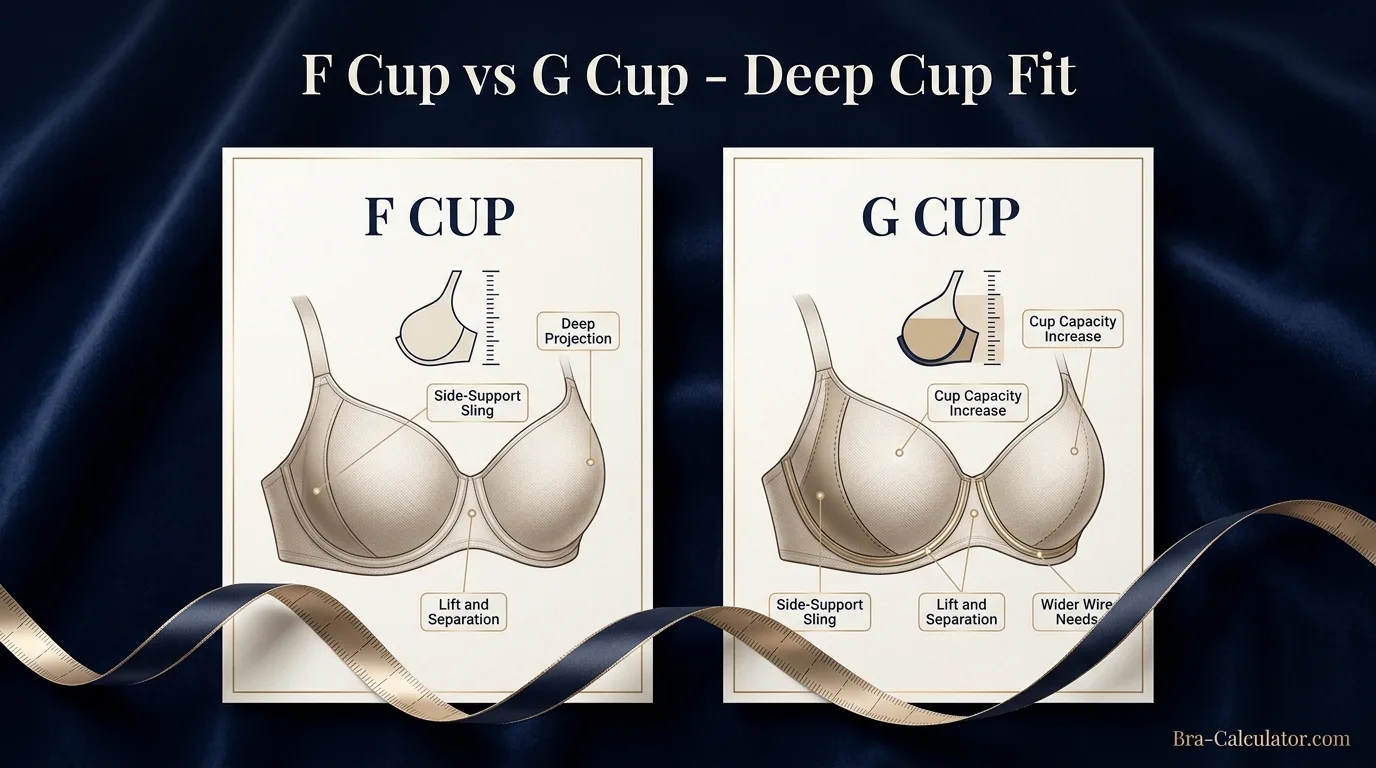 F Cup vs G Cup hero comparison graphic with dark navy and gold branding