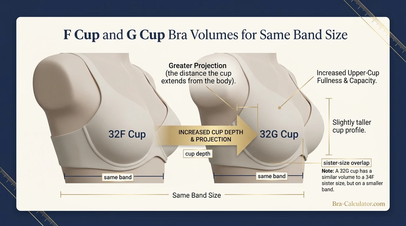 F Cup vs G Cup same-band visual volume comparison infographic