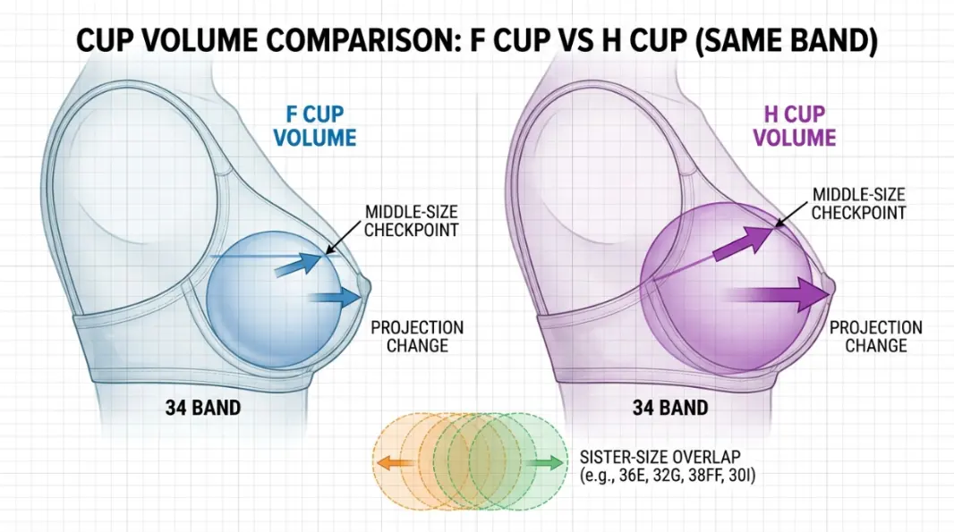 F Cup vs H Cup same-band visual volume comparison infographic
