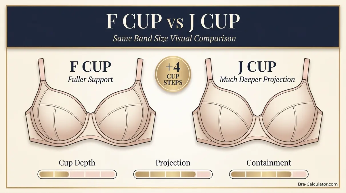 F Cup vs J Cup hero comparison graphic with dark navy and gold branding