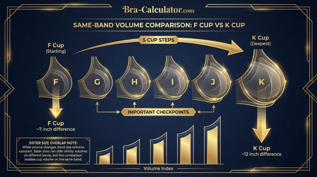 F Cup vs K Cup same-band visual volume comparison infographic