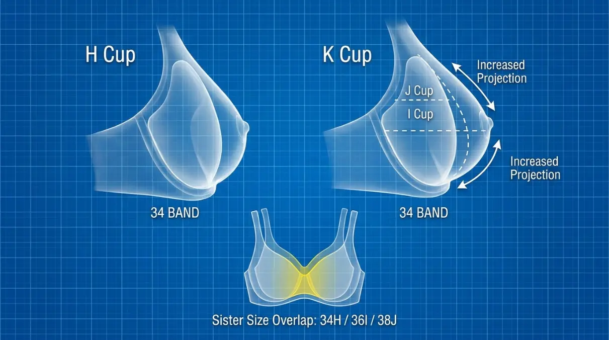 H Cup vs K Cup same-band visual volume comparison infographic