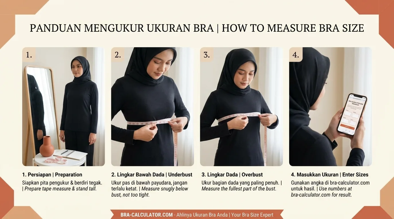 Indonesia bra size measurement guide showing underbust and overbust measurement in centimetres for accurate Indonesian EU bra sizing