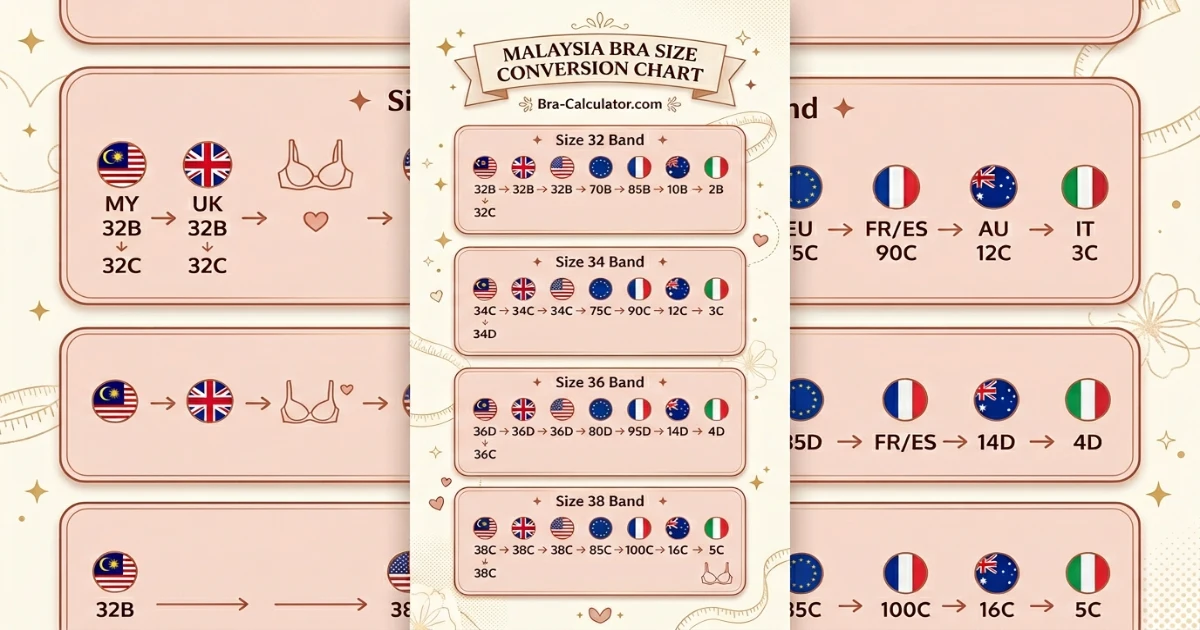 Malaysia bra size conversion chart with MY UK US EU FR ES AU and Italy sizes