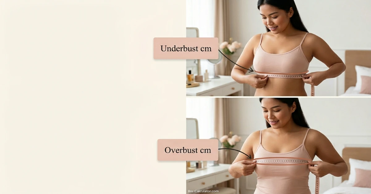 Philippines bra size measurement guide showing underbust and overbust measurement with tape in centimetres for accurate Philippines US-style bra fitting
