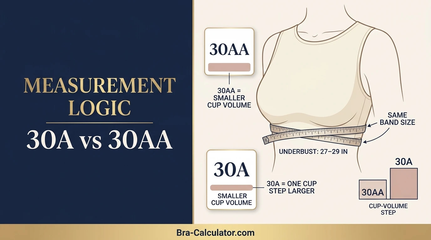 30A vs 30AA measurement logic diagram showing band starting point and cup-volume comparison