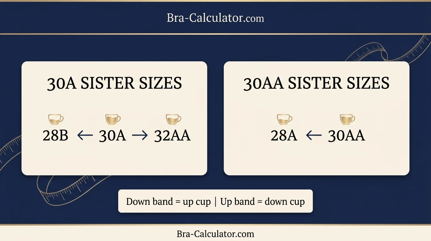 30A vs 30AA sister size guide showing tighter-band and looser-band alternatives