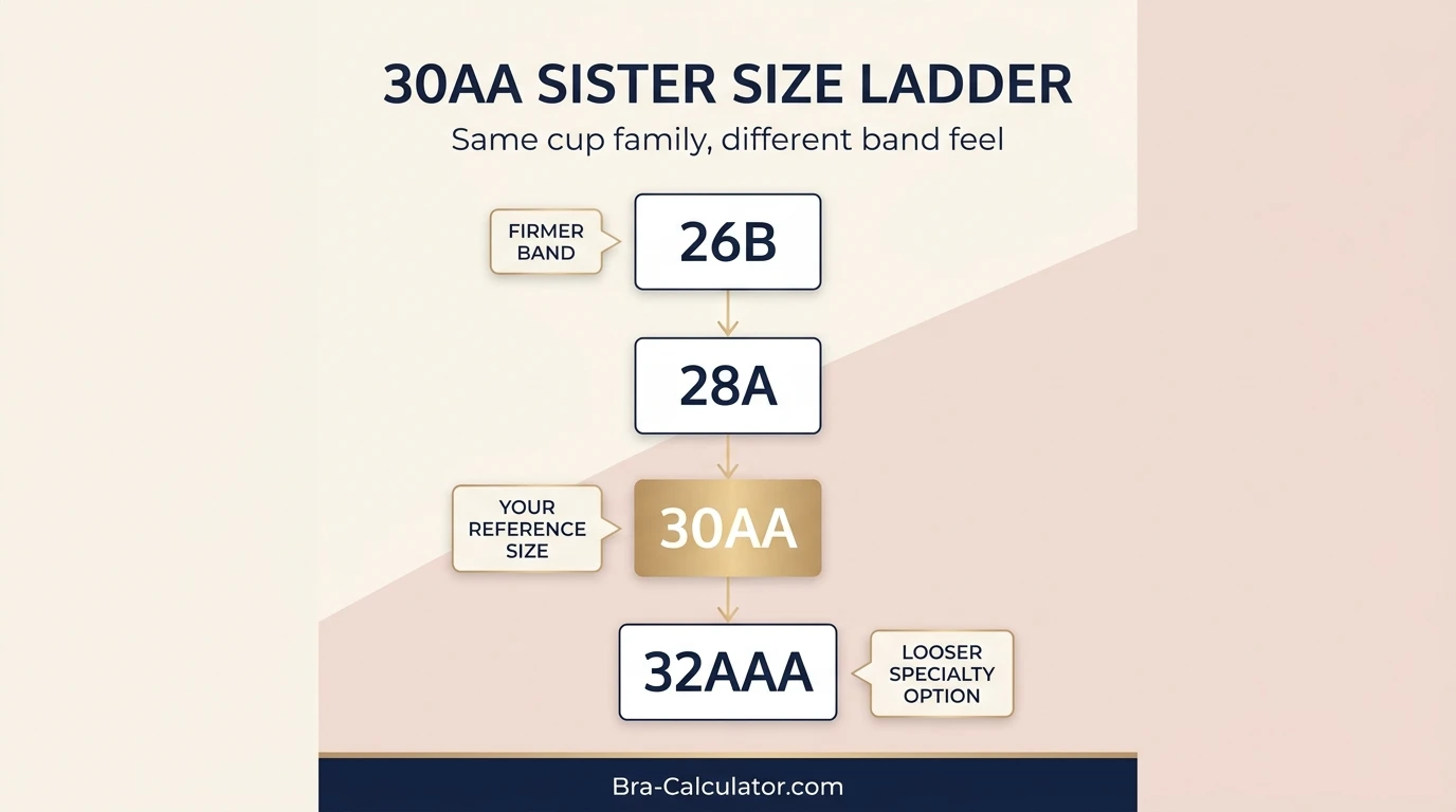 30AA sister size ladder showing nearby equivalent bra sizes