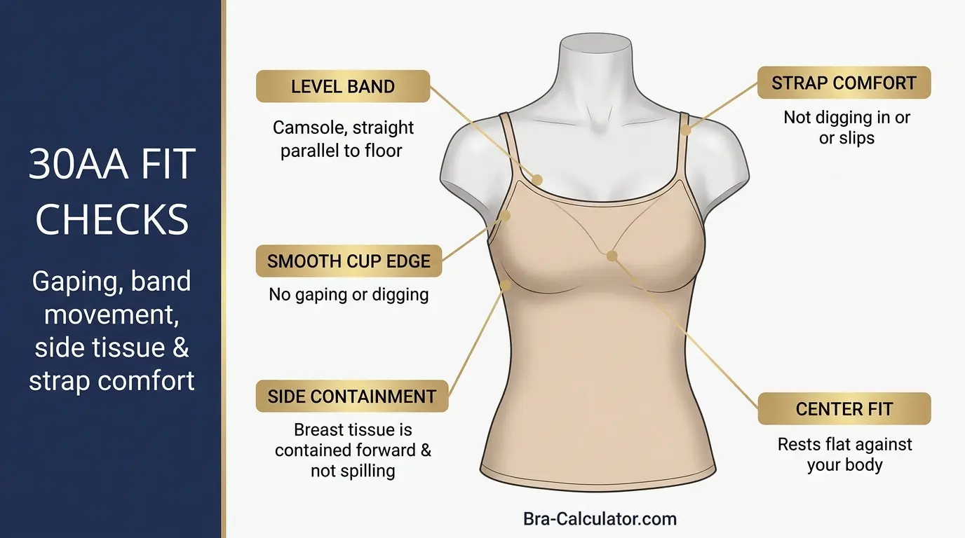 30AA bra fit problems showing gaping spillage side tissue strap digging and band riding up
