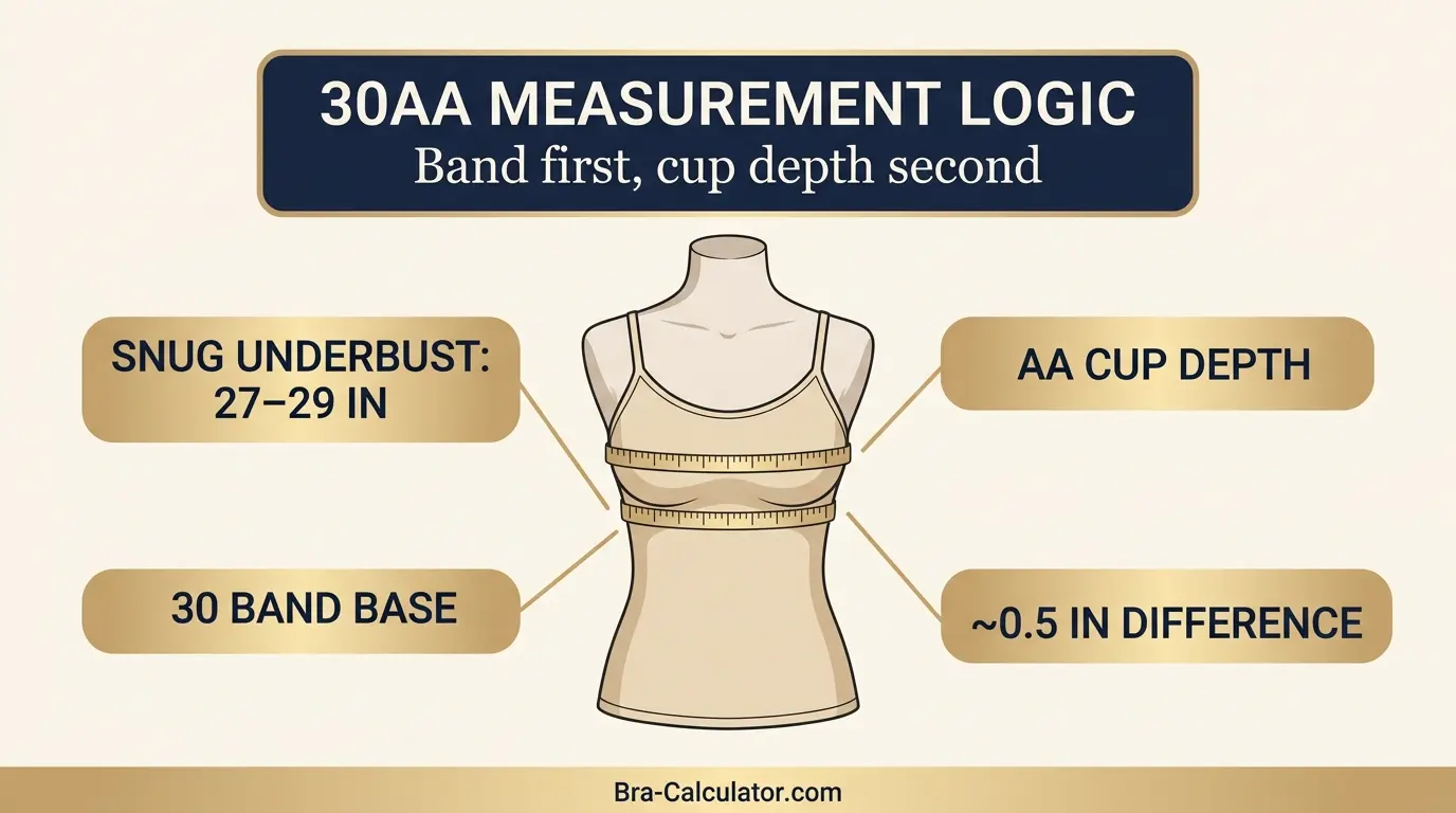 30AA measurement logic with underbust full bust and cup difference explained