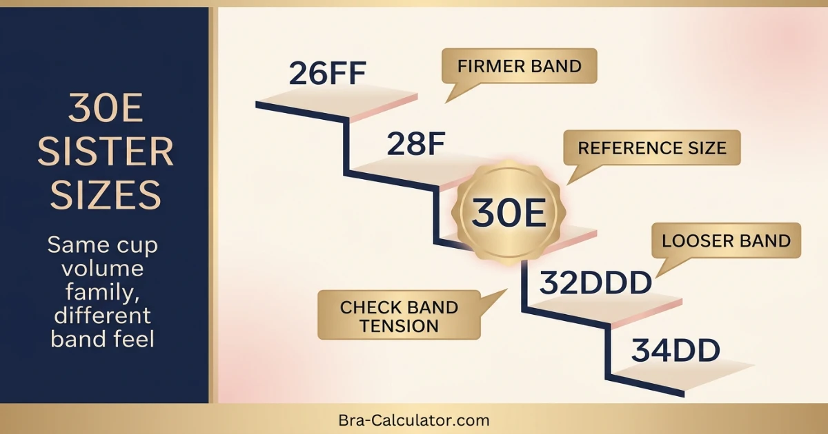 30E sister size ladder showing nearby equivalent bra sizes