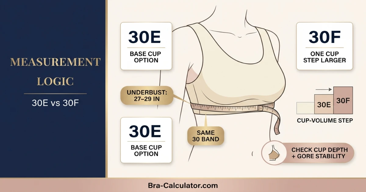 30E vs 30F measurement logic diagram showing band starting point and cup-volume comparison