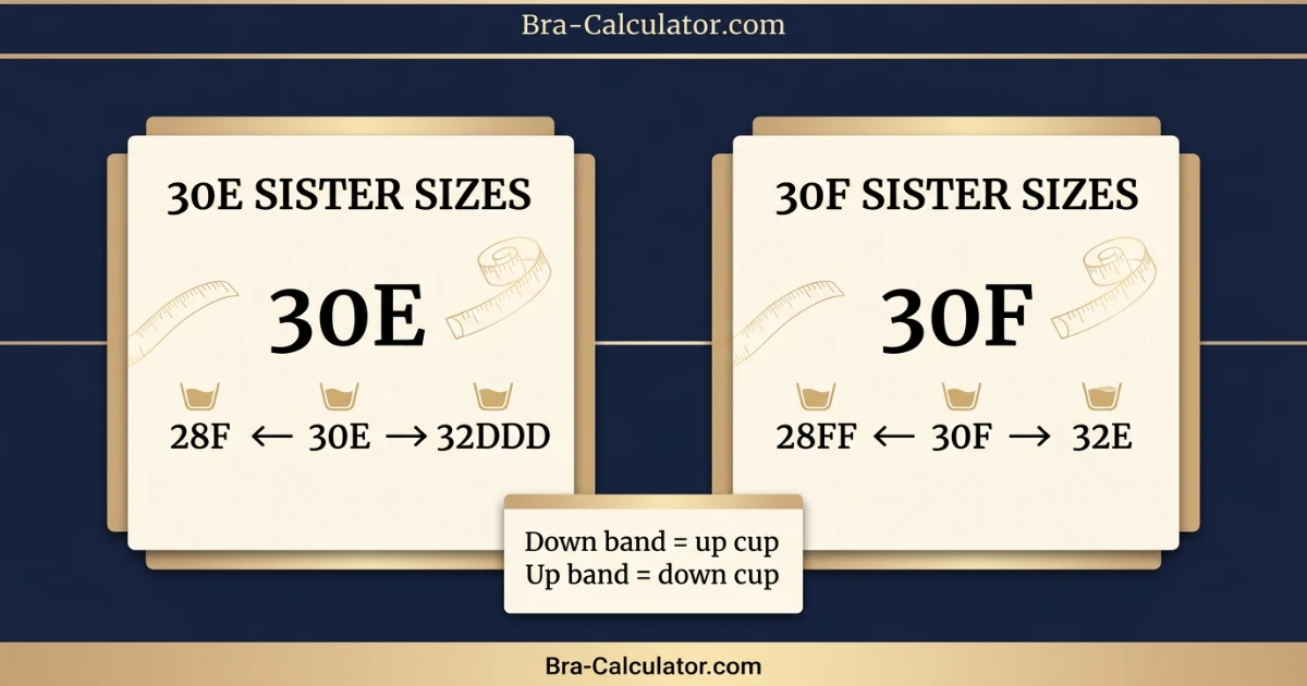 30E vs 30F sister size guide showing tighter-band and looser-band alternatives