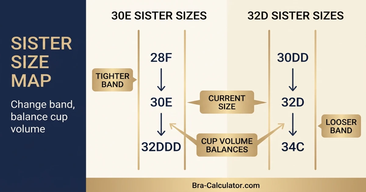 30E vs 32D measurement logic diagram showing band starting point and cup-volume comparison
