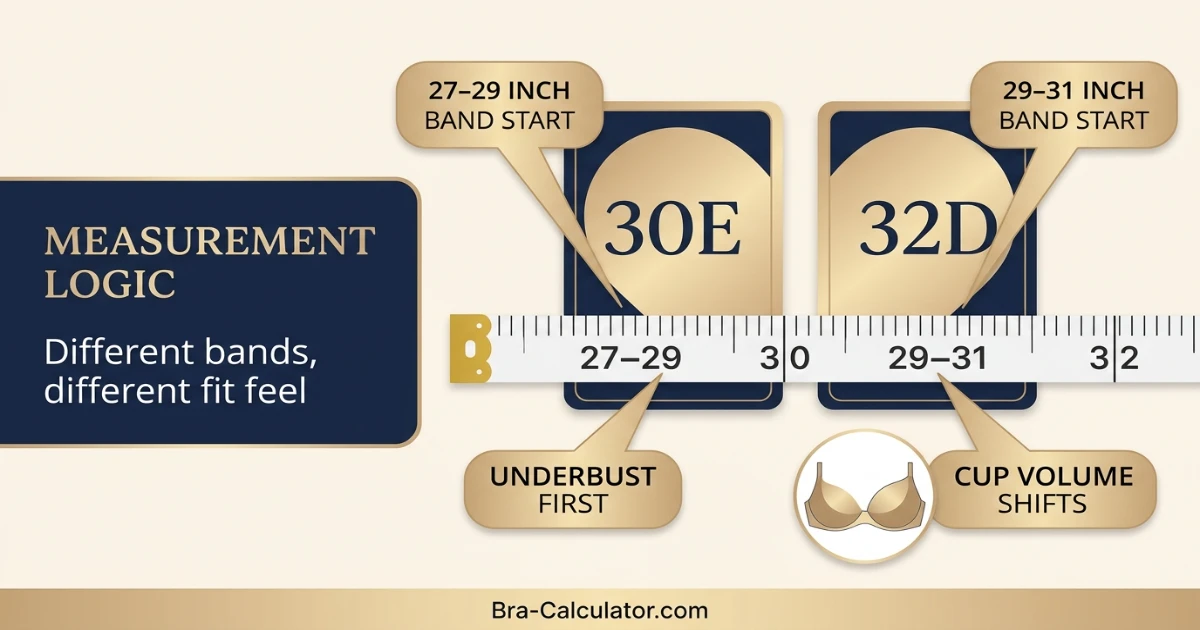 30E vs 32D sister size guide showing tighter-band and looser-band alternatives
