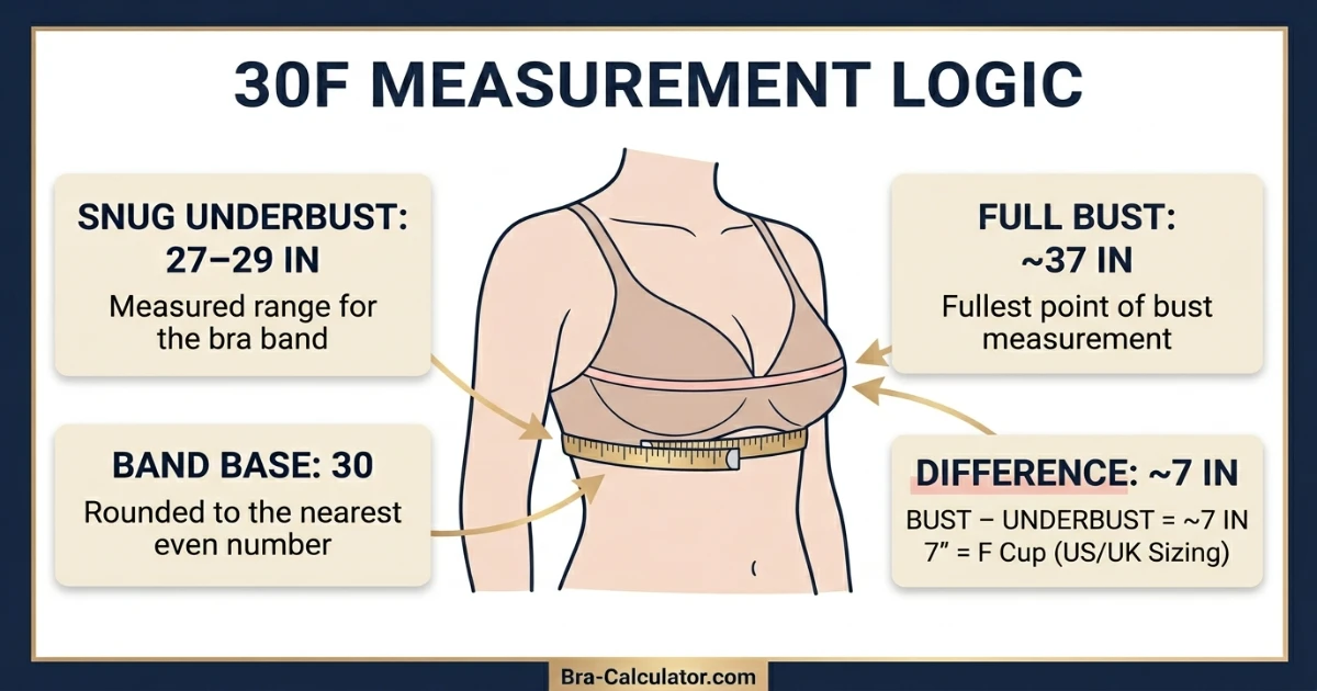 30F measurement logic with underbust full bust and cup difference explained