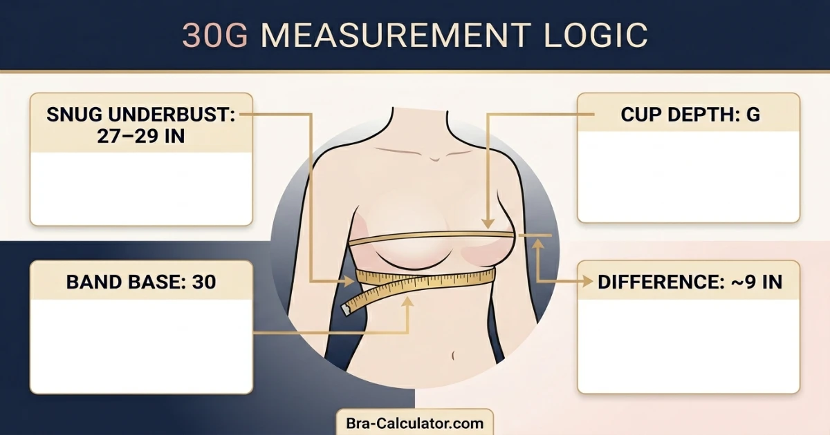 30G measurement logic with underbust full bust and cup difference explained
