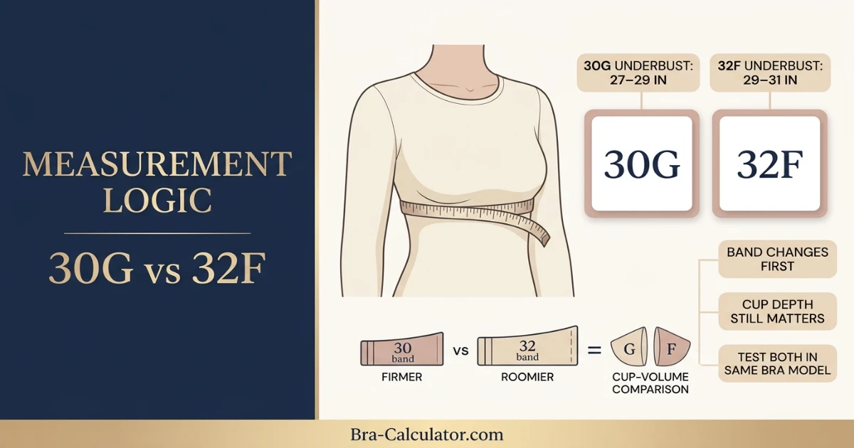 30G vs 32F measurement logic diagram showing band starting point and cup-volume comparison