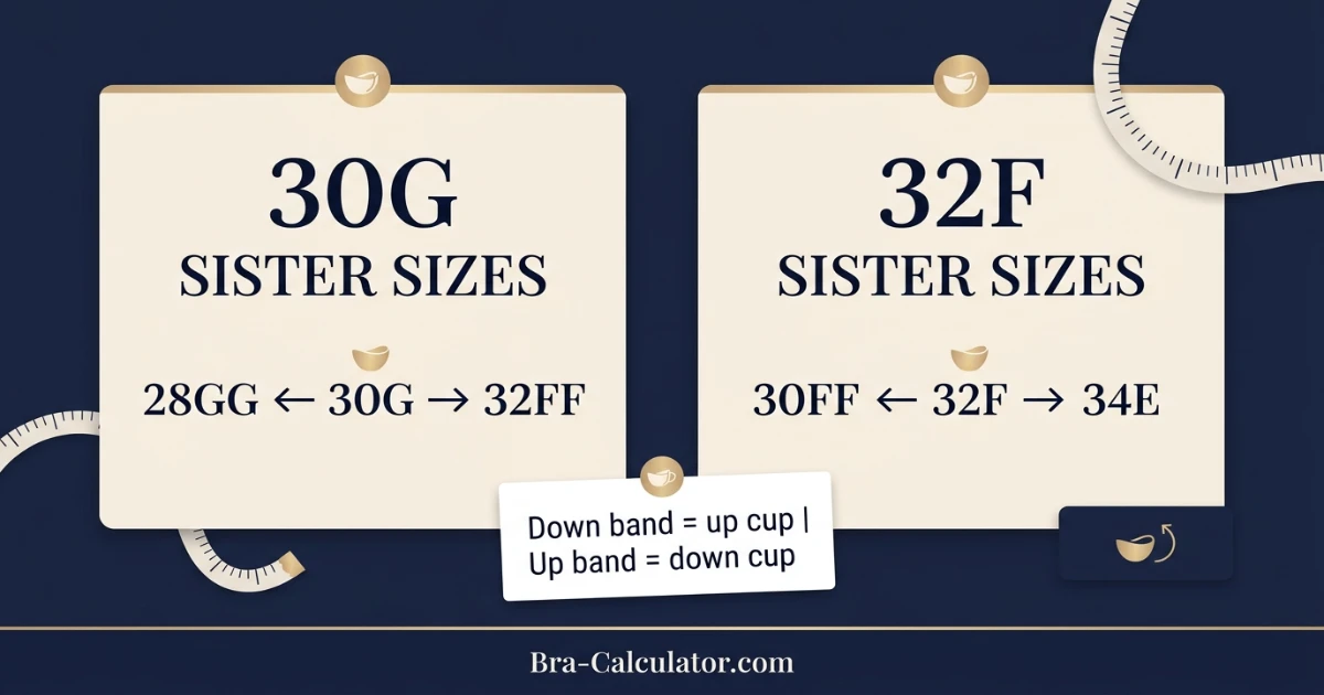 30G vs 32F sister size guide showing tighter-band and looser-band alternatives