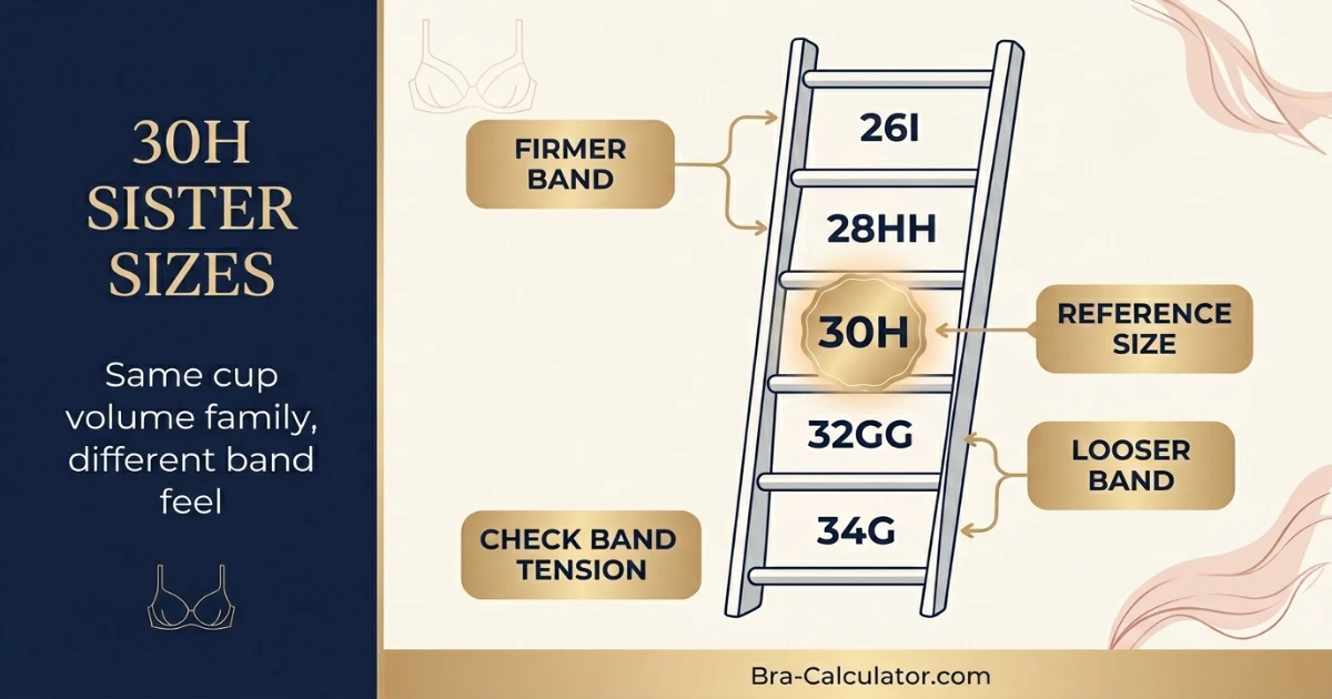 30H sister size ladder showing nearby equivalent bra sizes