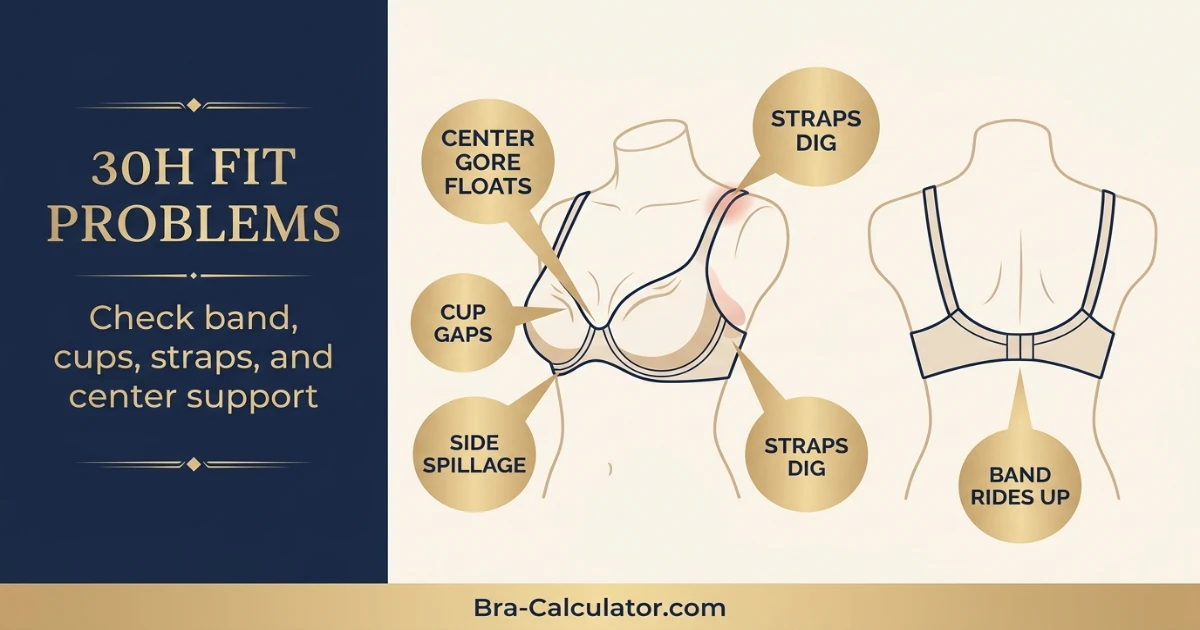 30H bra fit problems showing gaping spillage side tissue strap digging and band riding up
