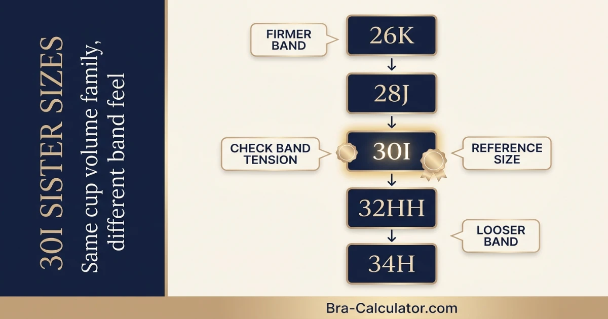 30I sister size ladder showing nearby equivalent bra sizes