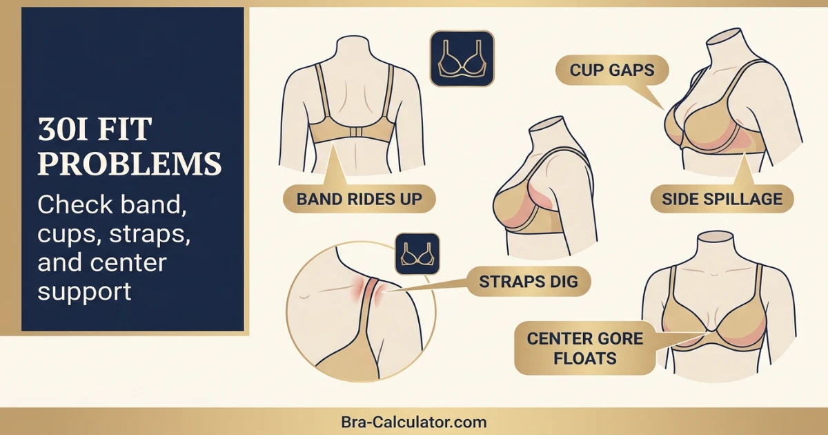 30I bra fit problems showing gaping spillage side tissue strap digging and band riding up