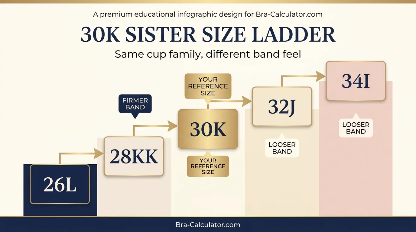 30K sister size ladder showing nearby equivalent bra sizes