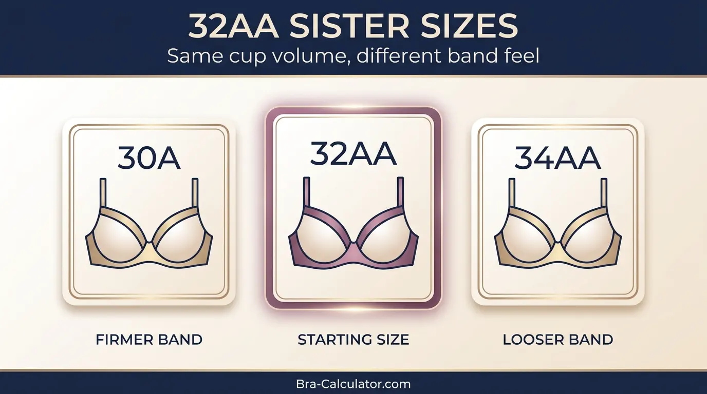 32AA sister size ladder showing 30 band and 34 band equivalents