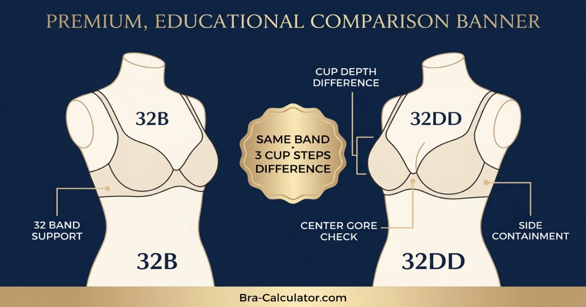32B vs 32DD comparison hero graphic with premium navy and gold styling