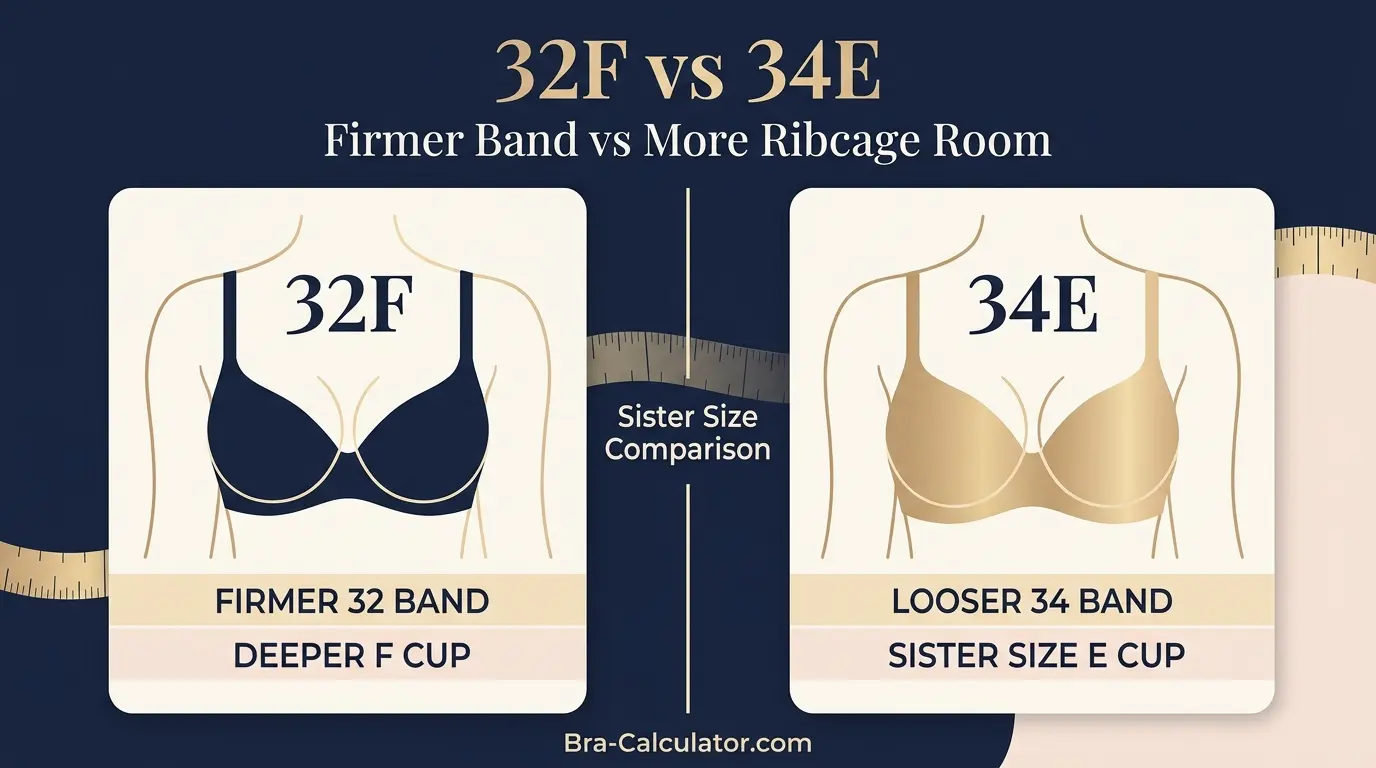32F vs 34E comparison hero graphic with premium navy and gold styling