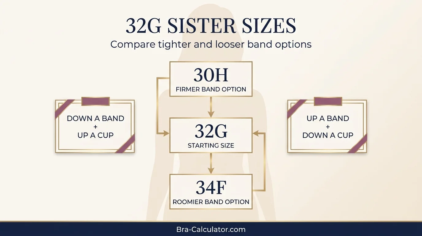 32G sister size ladder showing 30 band and 34 band equivalents