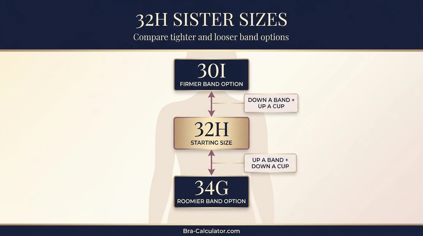 32H sister size ladder showing 30 band and 34 band equivalents